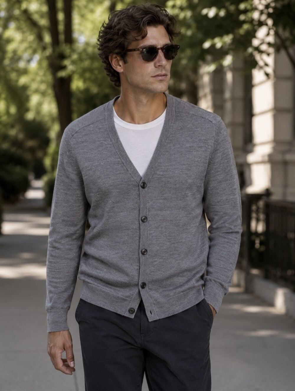 Express Men’s Merino Wool Blend Button Cardigan Sz M Grey Old Money Academia Dad